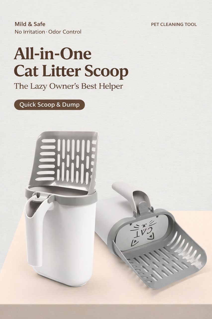 All-in-one cat litter scoop